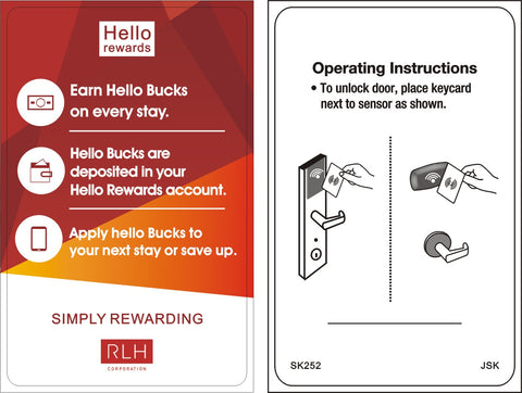 Red Lion RLH Hello Rewards RFID Hotel Key cards for Saflok, Onity, Miwa , DormaKaba , Securelox